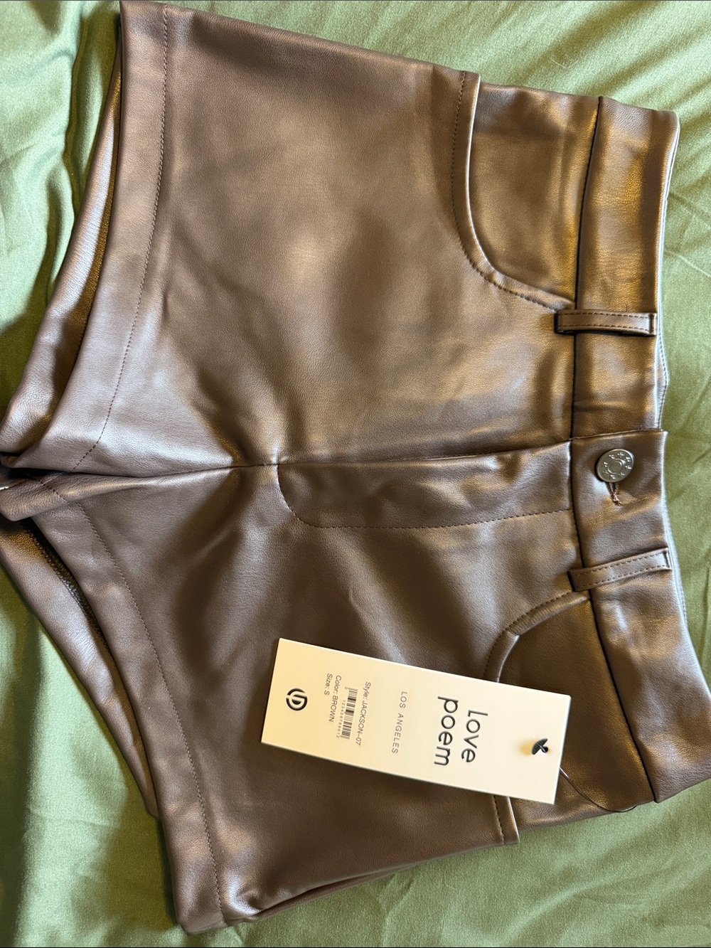 Love Poem Women's High-Waist Faux Leather Shorts in Brown